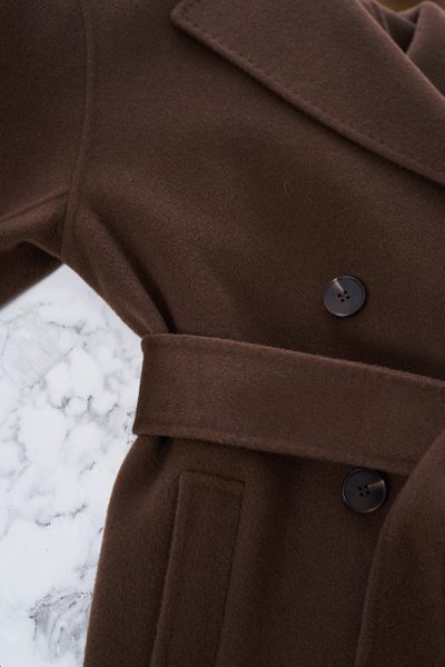 Prémiový kabát z česané vlny choco -