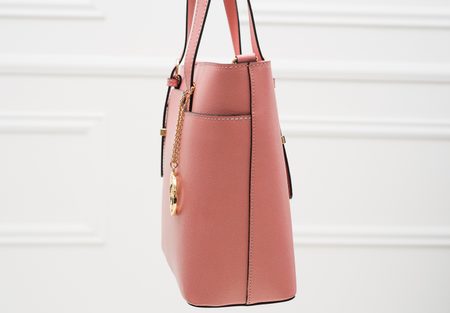 Dámska kožená kabelka s jednou prackou na strane - ružová -