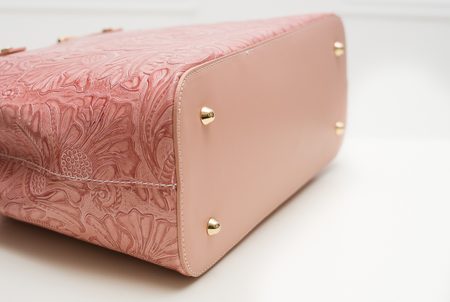 Kožená kabelka s květy přes rameno - růžová -