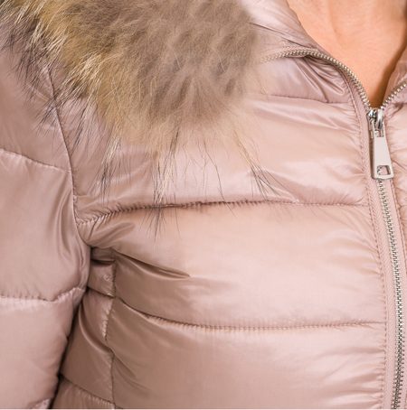 Women's winter jacket with real fox fur Due Linee - Creme -