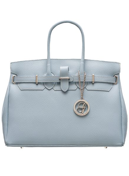 Dámská kožená kabelka se stříbrným kováním - světle modrá -