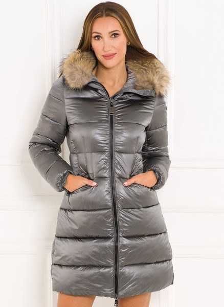 Winter jacket with real fox fur Due Linee - Silver -