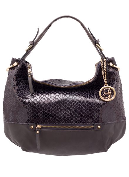 Kožená kabelka s hadím vzorom a zipsom - sivá -