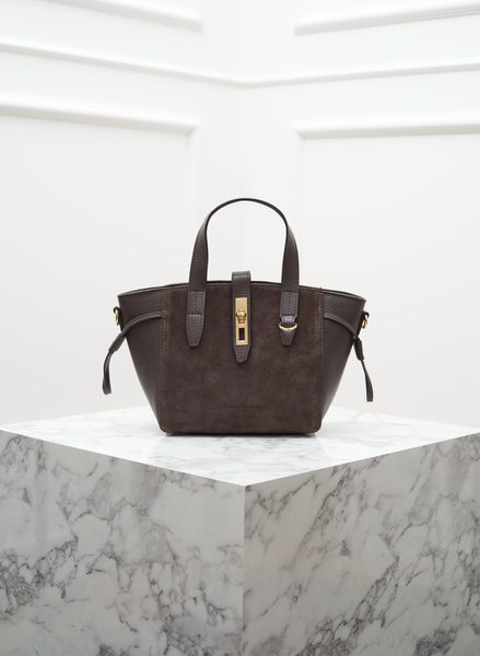 Dámská kožená kabelka do ruky z broušené kůže tmavě hnědá -