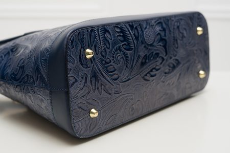 Dámská kožená kabelka s květy do ruky - tmavě modrá -