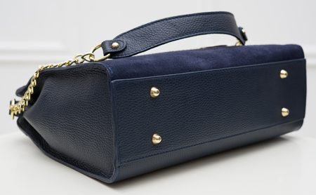 Dámská kožená kabelka se zámkem a řetízkem semiš - tmavě modrá -