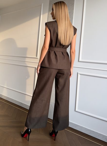 Compleu damă vestă și pantaloni jeans maro -