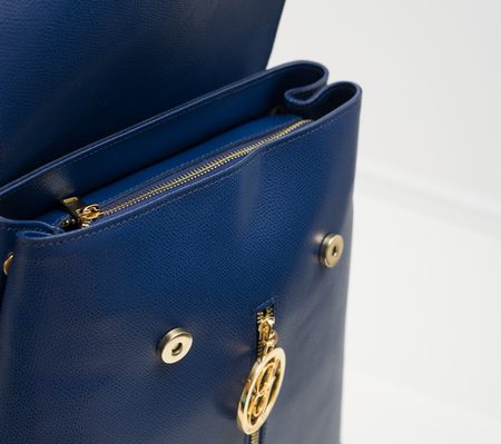Dámsky kožený batoh na patenty razený - tmavá modrá -