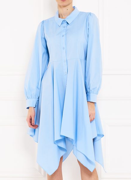 Dámske košeľové šaty s dlhým rukávom - modrá -