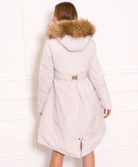 Damska kurtka zimowa z prawdziwym lisem Due Linee - kremowy -