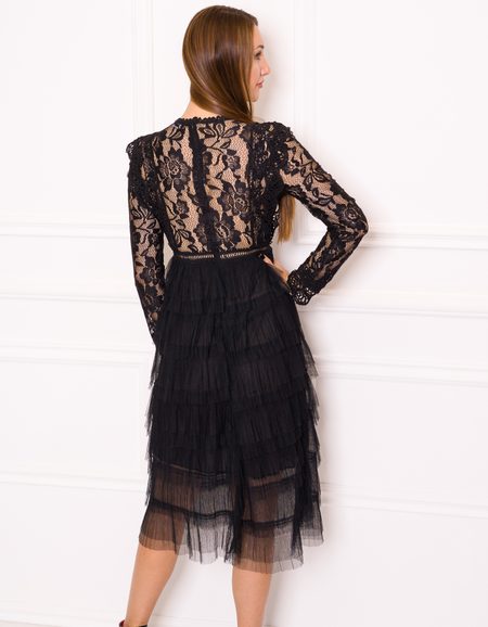 Dámské krajkové šaty s dlouhým rukávem - černá -