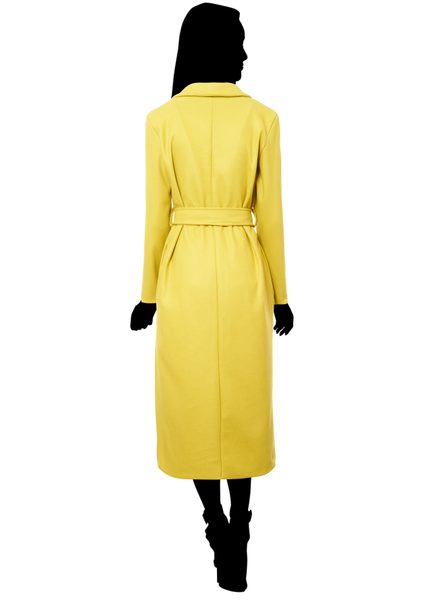 Dámský oversize flaušový kabát s vázáním žlutý -