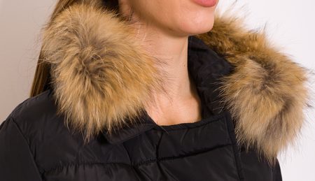 Women's winter jacket with real fox fur Due Linee - Black -