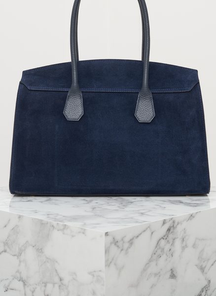 Tmavě modrá kabelka z pravé kůže - semiš -