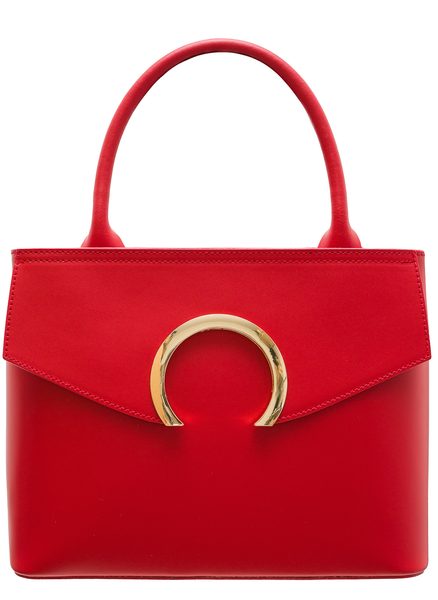 Dámska kožená kabelka malá so zlatým kruhom - červená -