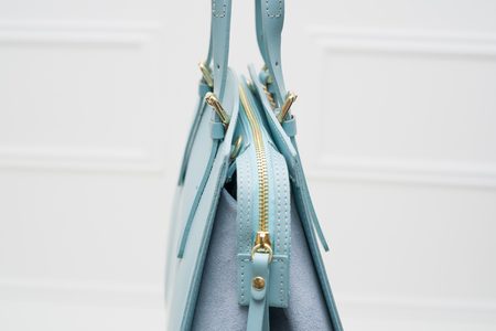 Dámska kožená kabelka kombináciám semiš - svetlá modrá -