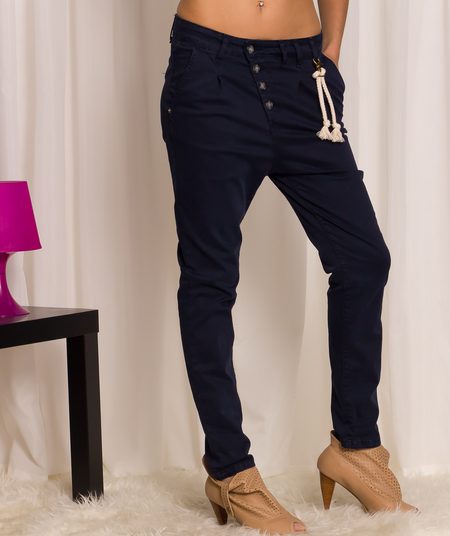 Dámské tmavě modré kalhoty s nízkým sedem -