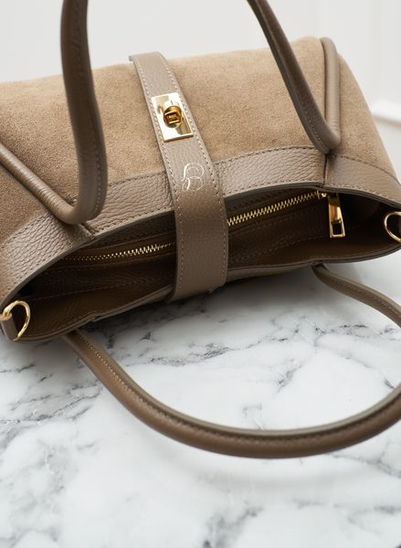 Dámské kožená kabelka kombinace kůže broušená taupe -