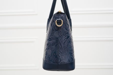 Dámska kožená kabelka s kvetmi do ruky - tmavá modrá -