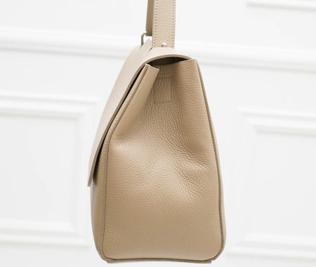 Dámská kožená kabelka přes rameno s klopou - béžová -