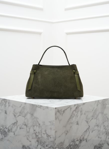 Kožená kabelka z broušené kůže do ruky tmavě zelená -