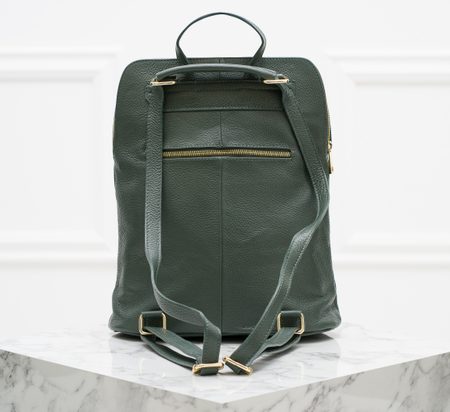 Dámský kožený batoh jednoduchý - tmavě zelená -