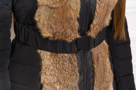 Women's winter jacket with real fox fur Due Linee - Black -