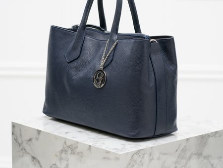 Dámská velká kabelka do ruky se stříbrným kováním - tmavě modrá -