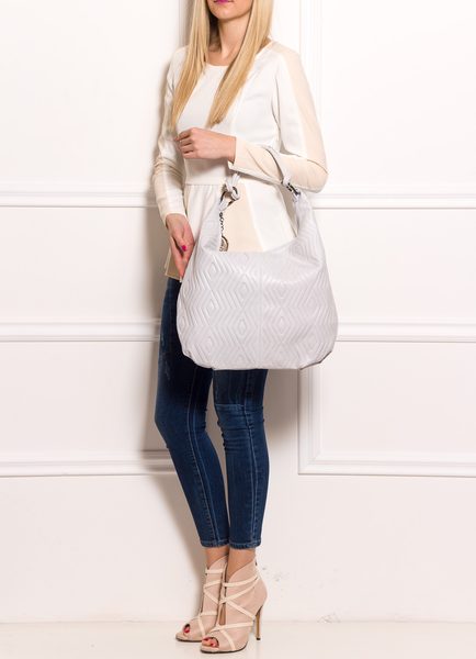 Dámská kožená kabelka přes rameno s kroužky s motivem - bílo šedá -