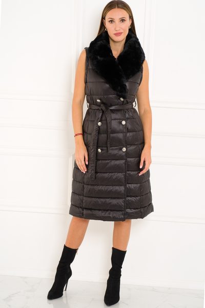 Dámská černá zimní bunda / vesta s vázáním -