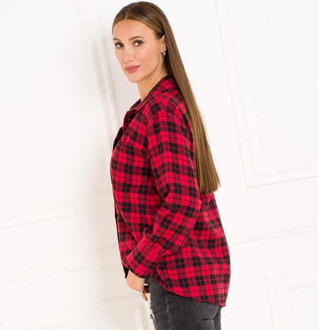 Dámská kostkovaná košile s kapsami červená -