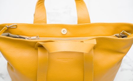 Kožená veľká kabelka s krátkym a dlhým pútkom - žltá -