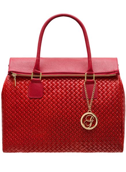 Dámská kožená kabelka kombinace červená s proplétáním -