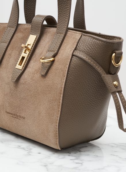 Dámská kožená kabelka do ruky z broušené kůže taupe -