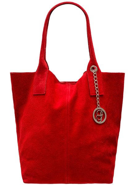 Dámska kožená kabelka shopper semiš - červená -