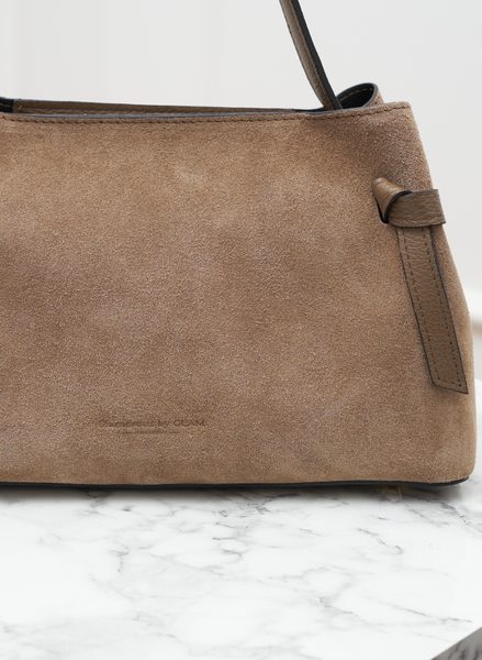 Kožená kabelka z broušené kůže do ruky taupe -