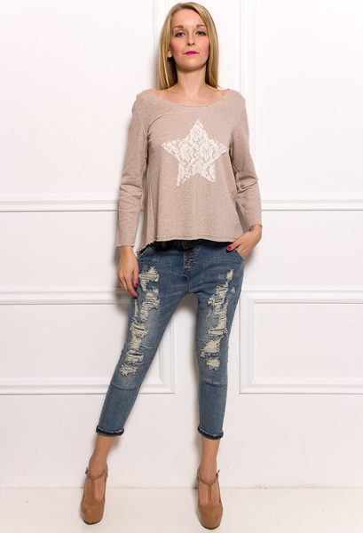 GbyG mikina s krajkou a hvězdou béžová -