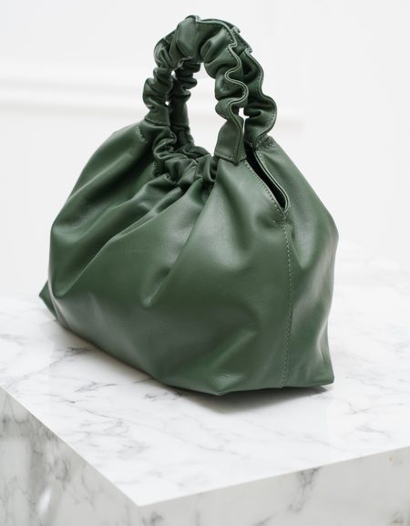 Dámská kožená kabelka malá do ruky nařasené poutko - tmavě zelená -
