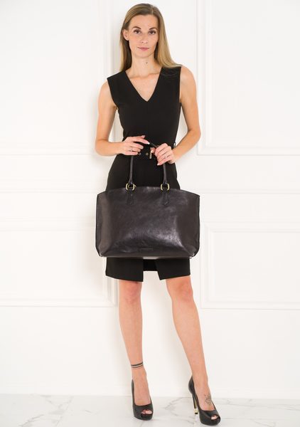 Kožená velká kabelka jednoduchá - černá -