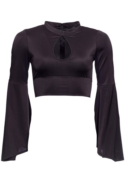 Dámske luxusné crop top s volánmi - čierna -