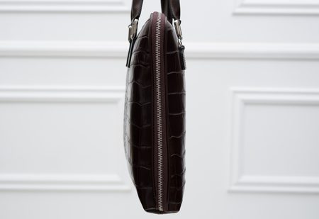 Elegantná kožená unisex kabelka tmavo hnedá croco -