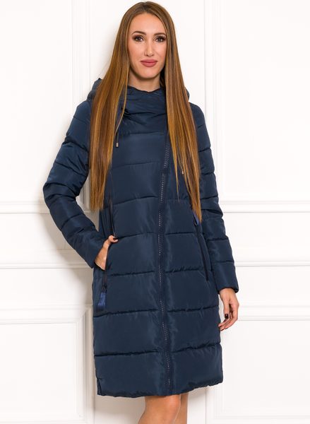 Dámska zimná oversize bunda s asymetrickým tmavo modrá -