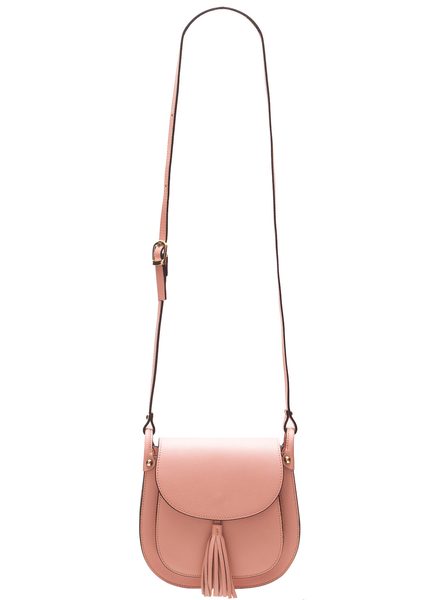 Dámska kožená crossbody kabelka zo safiánové kože - svetlo ružová -