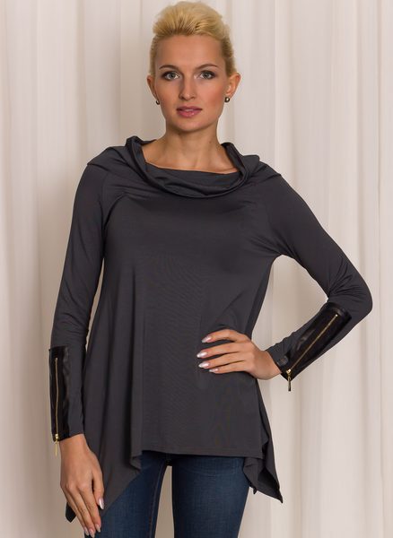 Dámská tunika se zipem na rukávu - šedá -
