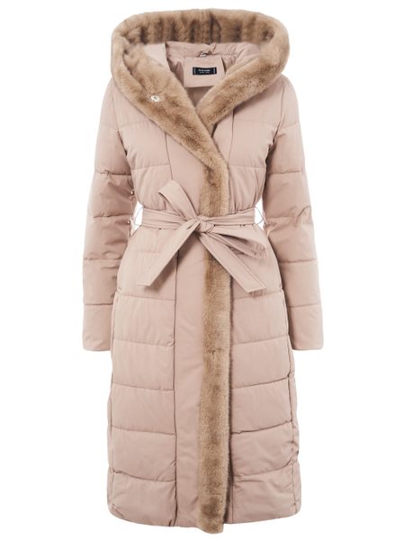 Dámská béžová zimní bunda s vegan fur lemováním -