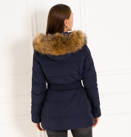 Chaqueta de invierno para mujer con piel de zorro real Due Linee - Azul -