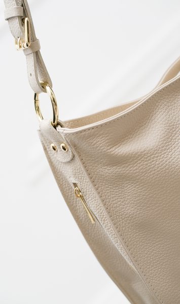 Dámská kožená kabelka přes rameno se zlatým kováním - béžová -