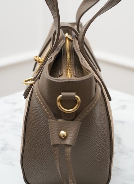 Dámská kožená kabelka do ruky z broušené kůže taupe -