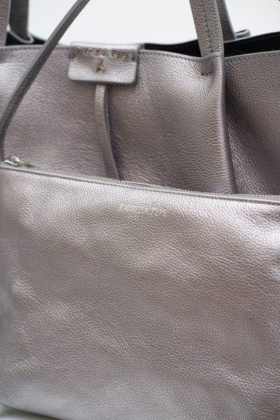 Real leather shoulder bag PATRIZIA PEPE - Silver -