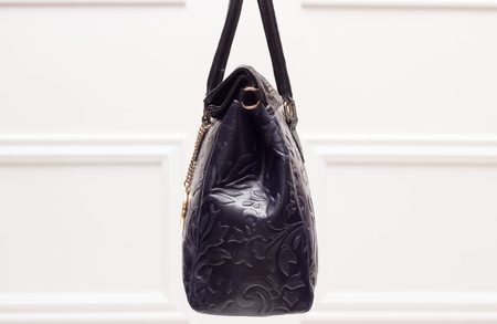 Dámská kožená kabelka kombinace černé a modré květiny -
